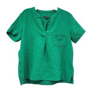 J.Crew Double Gauze Cotton Short Sleeve Top Sz Small Split Neck Boxy Preppy